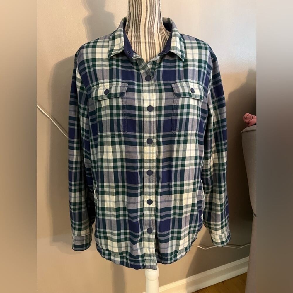 LL BEAN WOMENS SHERPA LINED FLANNEL SNAP JACKET SIZE L
